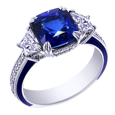 Custom sapphire and enamel ceramic ring