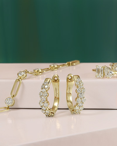 collection of gold diamond jewelry
