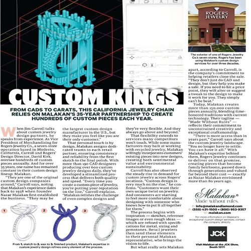 Roger's Jewelry and their article about being custom kings with Malakan